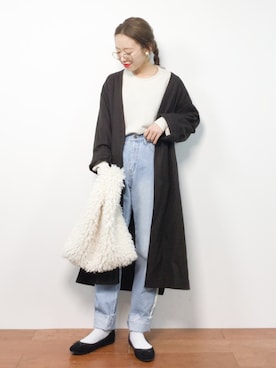 「URBAN RESEARCH DOORS（アーバンリサーチドアーズ）のサイドフリンジカットオフデニム（デニムパンツ）」を使った、りっぴーさん（レディース・154cm）の冬コーディネート