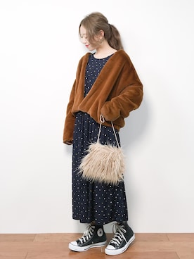 「STUDIOUS（ステュディオス）のアイテム（ノーカラージャケット）」を使った、りっぴーさん（レディース・154cm）の冬コーディネート
