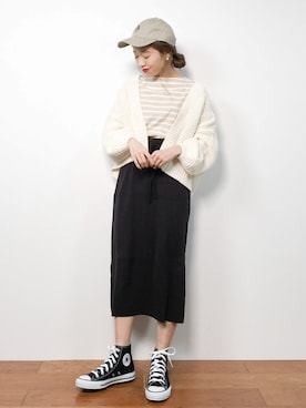 「FREAK'S STORE（フリークスストア）の【WEB限定】ビッグシルエット バスクボーダーTEE（Tシャツ/カットソー）」を使った、りっぴーさん（レディース・154cm）の冬コーディネート