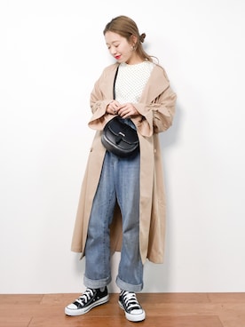 「ハイカット」｜「アイテム（トレンチコート）」を使った、りっぴーさん（レディース・154cm）の春コーディネート