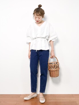 「Casselini（キャセリーニ）のアイテム（かごバッグ）」を使った、りっぴーさん（レディース・154cm）の夏コーディネート