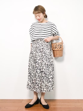 「Casselini（キャセリーニ）のアイテム（かごバッグ）」を使った、りっぴーさん（レディース・154cm）の夏コーディネート