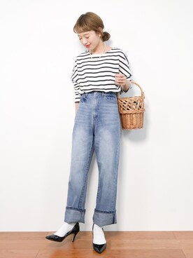 「Casselini（キャセリーニ）のアイテム（かごバッグ）」を使った、りっぴーさん（レディース・154cm）の夏コーディネート