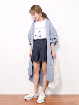 「海」｜「アイテム（シャツワンピース）」を使った、りっぴーさん（レディース・154cm）の夏コーディネート