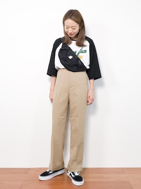 「ラグランTシャツ」｜「アイテム（スラックス）」を使った、りっぴーさん（レディース・154cm）の夏コーディネート