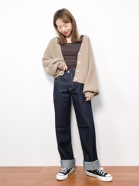 「UNE MANSION（ユヌマンション）のアイテム（タンクトップ）」を使った、りっぴーさん（レディース・154cm）の秋コーディネート