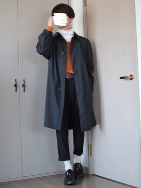 「LONDONFOG（ロンドンフォグ）のアイテム（ステンカラーコート）」を使った、Nsさん（メンズ・166cm）の冬コーディネート