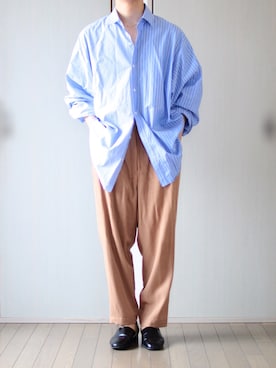 「ビッグシャツ」｜「アイテム（スリッポン）」を使った、Nsさん（メンズ・166cm）の夏コーディネート
