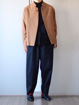 「ノーカラーシャツ」｜「アイテム（スリッポン）」を使った、Nsさん（メンズ・166cm）の秋コーディネート