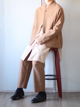 「ノーカラーシャツ」｜「アイテム（スリッポン）」を使った、Nsさん（メンズ・166cm）の秋コーディネート