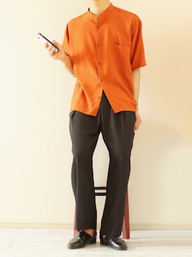 「ノーカラーシャツ」｜「アイテム（スリッポン）」を使った、Nsさん（メンズ・165cm）の夏コーディネート