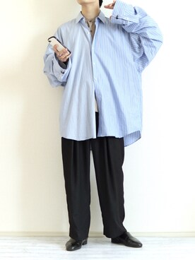 「ノーカラーシャツ」｜「アイテム（スリッポン）」を使った、Nsさん（メンズ・166cm）の秋コーディネート