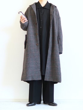 「ワイドスラックス」｜「アイテム（ステンカラーコート）」を使った、Nsさん（メンズ・166cm）の冬コーディネート
