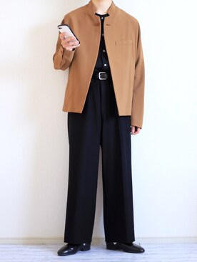 「ノーカラーシャツ」｜「アイテム（スリッポン）」を使った、Nsさん（メンズ・166cm）の春コーディネート