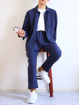 「白ニット」｜「アイテム（ナイロンジャケット）」を使った、Nsさん（メンズ・166cm）の春コーディネート
