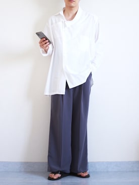 「アシンメトリー」｜「アイテム（ビーチサンダル）」を使った、Nsさん（メンズ・166cm）の夏コーディネート
