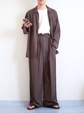 「タックイン」｜「アイテム（ビーチサンダル）」を使った、Nsさん（メンズ・166cm）の夏コーディネート