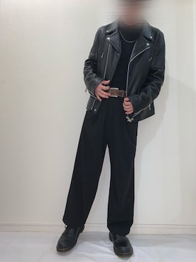 「AZUL by moussy（アズールバイマウジー）のアイテム（ライダースジャケット）」を使った、りよさん（メンズ・158cm）の冬コーディネート