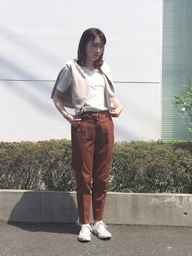 「BARNYARDSTORM（バンヤードストーム）のBARNYARDSTORM / 【otonaMUSE4月号掲載 佐田真由美さん着用】シェルタリングスリットパンツ（その他パンツ、ブラウン系）」を使った、fukaya22byさん（レディース・155cm）の春コーディネート