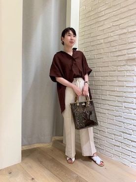 「BARNYARDSTORM（バンヤードストーム）のBARNYARDSTORM / リネンオックスストレッチパンツ（その他パンツ、ホワイト系）」を使った、fukaya22byさん（レディース・155cm）の春コーディネート