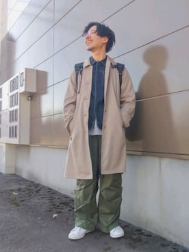 「スタンスミス」｜「アイテム（ステンカラーコート）」を使った、kagamonnさん（メンズ・167cm）の春コーディネート