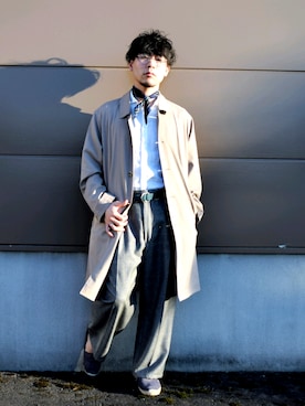 「バンダナ」｜「アイテム（ステンカラーコート）」を使った、kagamonnさん（メンズ・167cm）の春コーディネート
