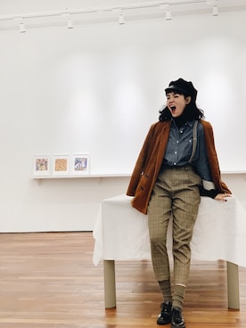 「休闲」｜「アイテム（キャスケット）」を使った、老蟹さん（レディース・168cm）の冬コーディネート