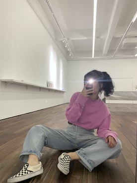 「休闲」｜「アイテム（スリッポン）」を使った、老蟹さん（レディース・168cm）の春コーディネート