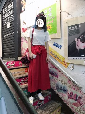 「red and white」｜HCさん（レディース・161cm）の夏コーディネート
