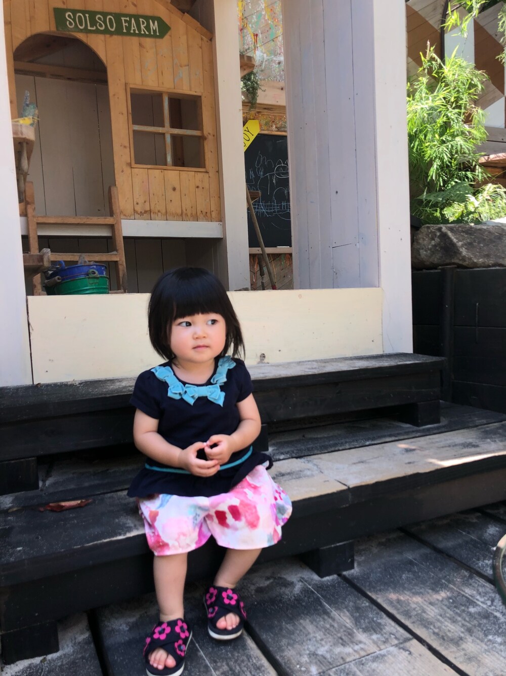 「SOLSO FARM」｜「janie and jackのアイテム（Tシャツ/カットソー、ブルー系）」を使った、nanaironmikoさん（キッズ・70cm）の夏コーディネートの1枚目の写真