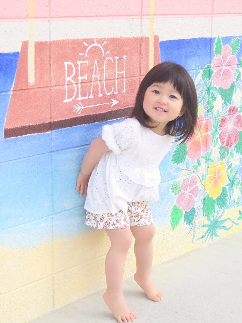 「春、カジュアルコーデ、ビーチスタイル」｜「ZARA KIDSのアイテム（シャツ/ブラウス、ホワイト系）」を使った、nanaironmikoさん（キッズ・80cm）の春コーディネートの1枚目の写真