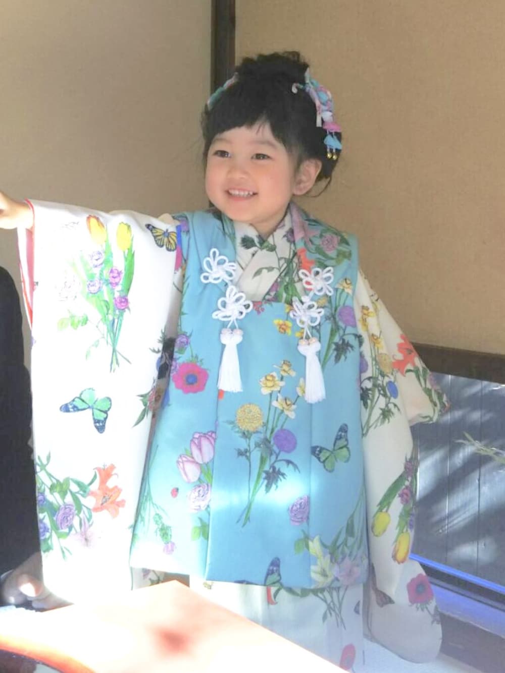 「七五三」｜「marmuのアイテム（着物、ブルー系）」を使った、nanaironmikoさん（キッズ・90cm）の冬コーディネートの1枚目の写真