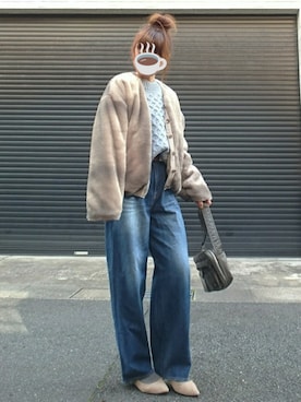 「SENSE OF PLACE by URBAN RESEARCH（センスオブプレイスバイアーバンリサーチ）の2WAYファーブルゾン∴（ブルゾン）」を使った、マルルン♪ さん（レディース・159cm）の冬コーディネート