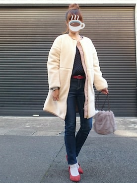 「リバーシブル」｜「アイテム（アナログ腕時計）」を使った、マルルン♪ さん（レディース・159cm）の冬コーディネート