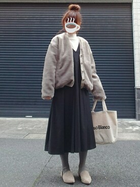 「SENSE OF PLACE by URBAN RESEARCH（センスオブプレイスバイアーバンリサーチ）の2WAYファーブルゾン∴（ブルゾン）」を使った、マルルン♪ さん（レディース・159cm）の冬コーディネート