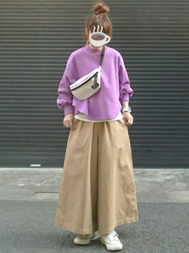 「Chaco closet（チャコ クローゼット）のリラクシングAラインフレアワイドパンツ（その他パンツ）」を使った、マルルン♪ さん（レディース・159cm）の春コーディネート
