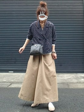 「Chaco closet（チャコ クローゼット）のリラクシングAラインフレアワイドパンツ（その他パンツ）」を使った、マルルン♪ さん（レディース・159cm）の春コーディネート