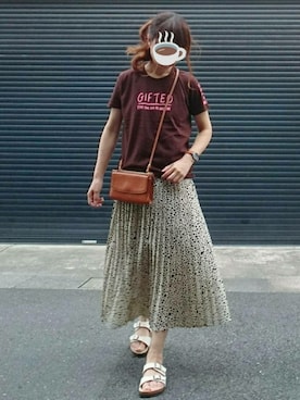 「Chaco closet（チャコ クローゼット）のアソートプリーツ Aラインウエストゴムロングスカート[チェック 小花柄 ダルメシアン コーデュロイ サテン シアー 無地]（スカート）」を使った、マルルン♪ さん（レディース・159cm）の夏コーディネート