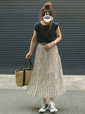 「Chaco closet（チャコ クローゼット）のワッフルフレンチスリーブ半袖T（Tシャツ/カットソー）」を使った、マルルン♪ さん（レディース・159cm）の夏コーディネート