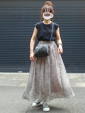 「Chaco closet（チャコ クローゼット）のワッフルフレンチスリーブ半袖T（Tシャツ/カットソー）」を使った、マルルン♪ さん（レディース・159cm）の夏コーディネート