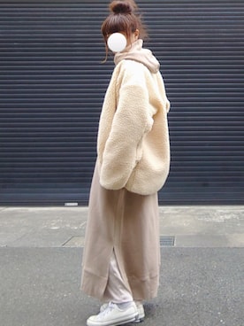 「スウェットワンピース」｜「アイテム（ノーカラージャケット）」を使った、マルルン♪ さん（レディース・159cm）の冬コーディネート