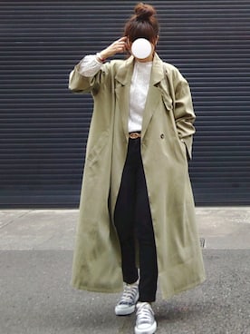 「レースブラウス」｜「アイテム（トレンチコート）」を使った、マルルン♪ さん（レディース・159cm）の冬コーディネート