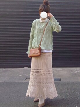 「NEUNA（ヌナ）のウエストゴムシアーニットロングスカート（スカート）」を使った、マルルン♪ さん（レディース・159cm）の春コーディネート