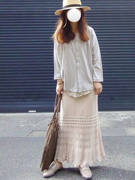「NEUNA（ヌナ）のウエストゴムシアーニットロングスカート（スカート）」を使った、マルルン♪ さん（レディース・159cm）の夏コーディネート