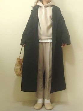 「sakishimatokyo（サキシマトーキョー）のアイテム（ノーカラーコート）」を使った、マルルン♪ さん（レディース・159cm）の冬コーディネート