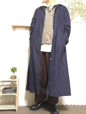 「ニットカーディガン」｜「アイテム（トレンチコート）」を使った、まるたさん（メンズ・173cm）の冬コーディネート