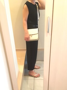 「UNIQLO（ユニクロ）のUVカットリブノースリーブセーター（ニット/セーター）」を使った、りまりまさん（レディース・155cm）の夏コーディネート