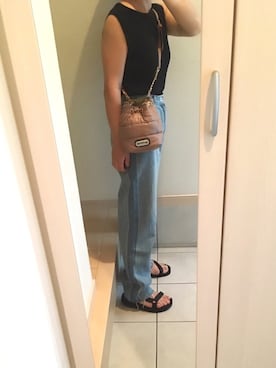 「UNIQLO（ユニクロ）のUVカットリブノースリーブセーター（ニット/セーター）」を使った、りまりまさん（レディース・155cm）の夏コーディネート