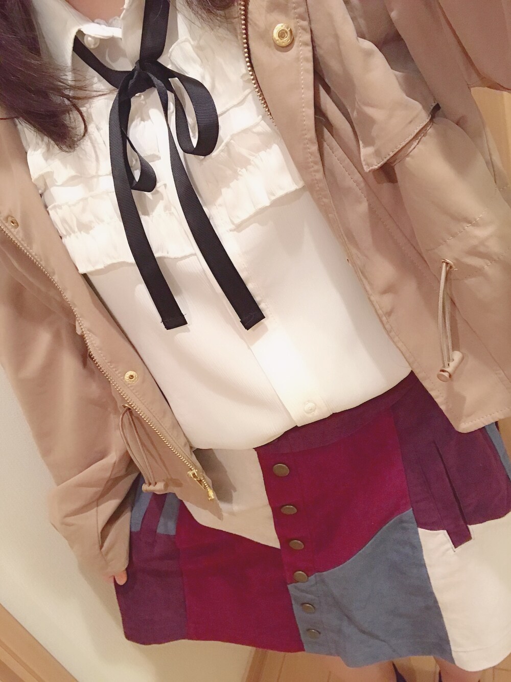 「dazzlinのストリングマウンテンパーカー（マウンテンパーカー、ベージュ系）」を使った、milkさん（レディース・151cm）の秋コーディネートの1枚目の写真