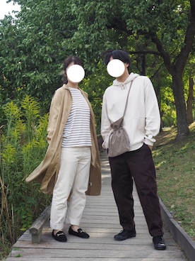 「シミラールック、カップル」｜「アイテム（スウェット）」を使った、ねねにし¨̮✩さん（メンズ・175cm）の秋コーディネート